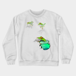 Green Red eyed tree frogs in 3d -  optical illusion rain forest science fiction gift Lizard dragon zoology Crewneck Sweatshirt